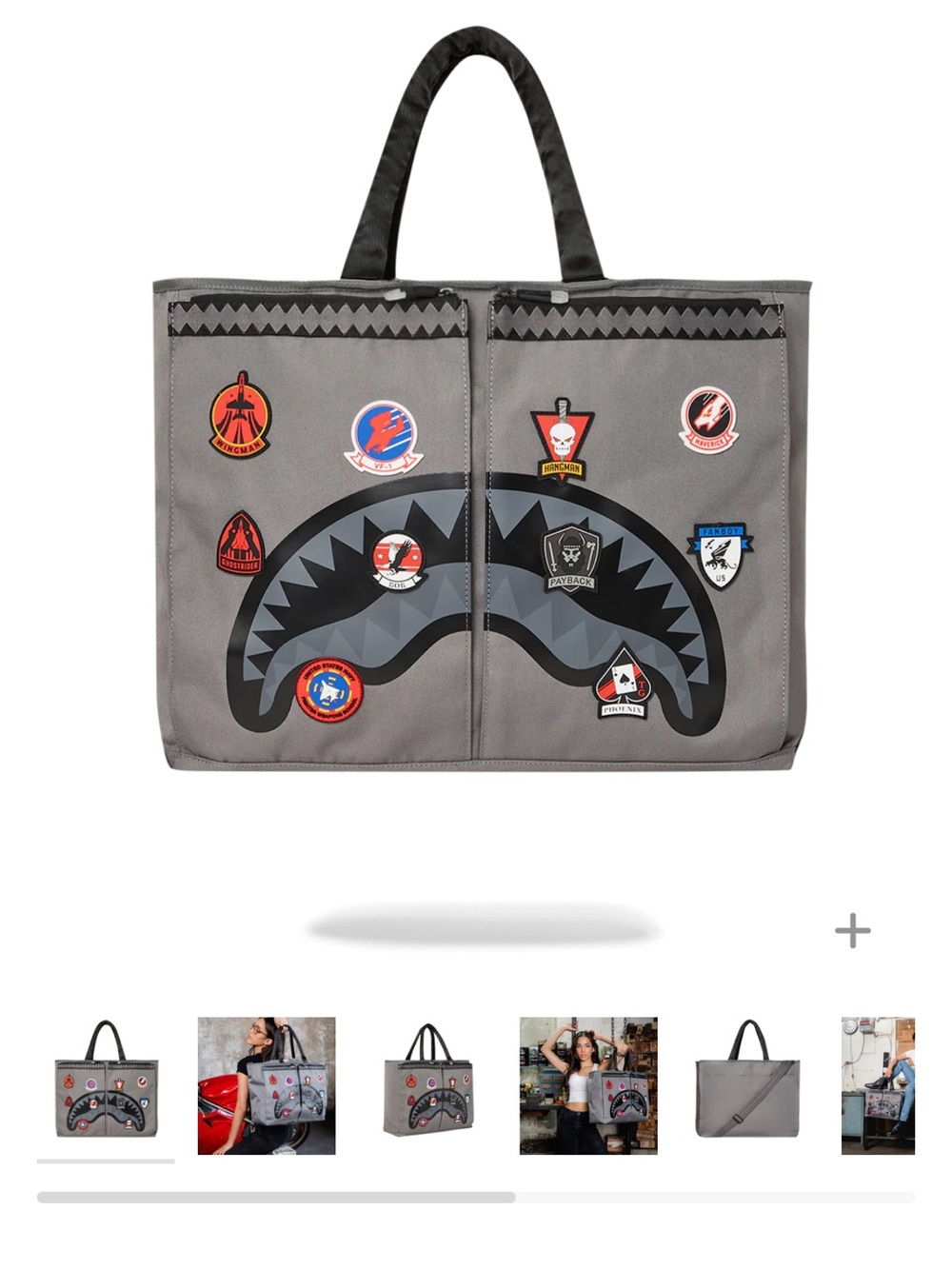 Sprayground Gray Shark Patch Canvas Tote (FIRM PRICE)